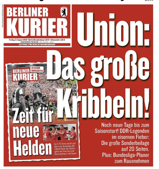 Titelbild des Berliner Kurier vom 9. August 2019