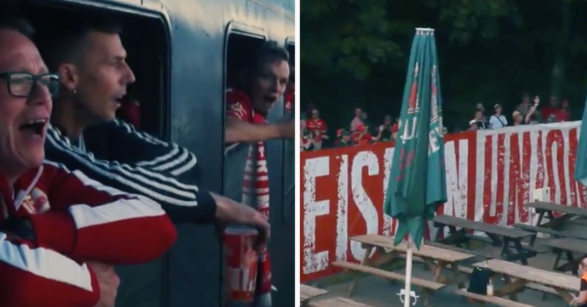 Unionfans im Sonderzug und Unionfans außerhalb des Stadions während der Geisterspiele