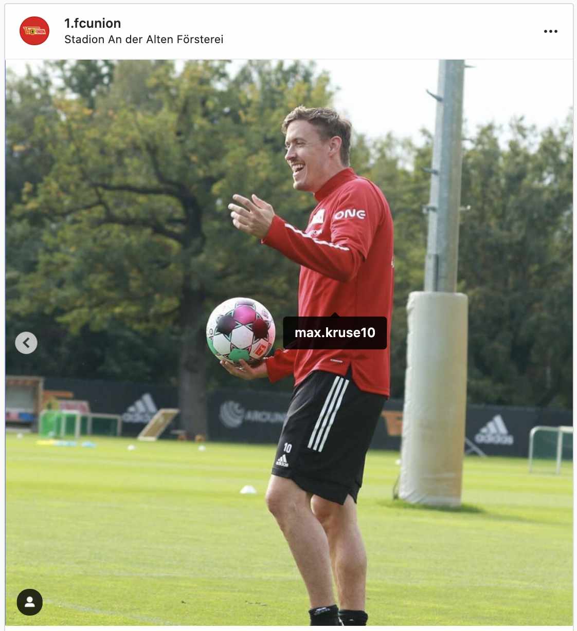 Max Kruse beim Training, Foto: 1. FC Union Berlin Instagram