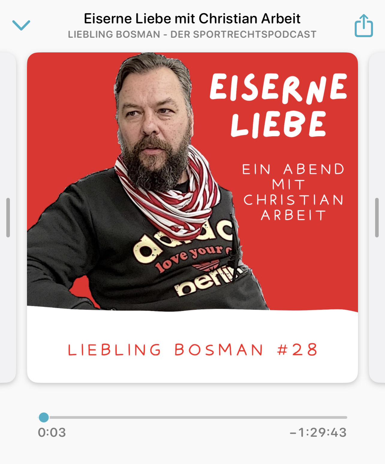 Christian Arbeit zu Gast im Sportrechts-Podcast Liebling Bosman, Screenshot: Overcast Player
